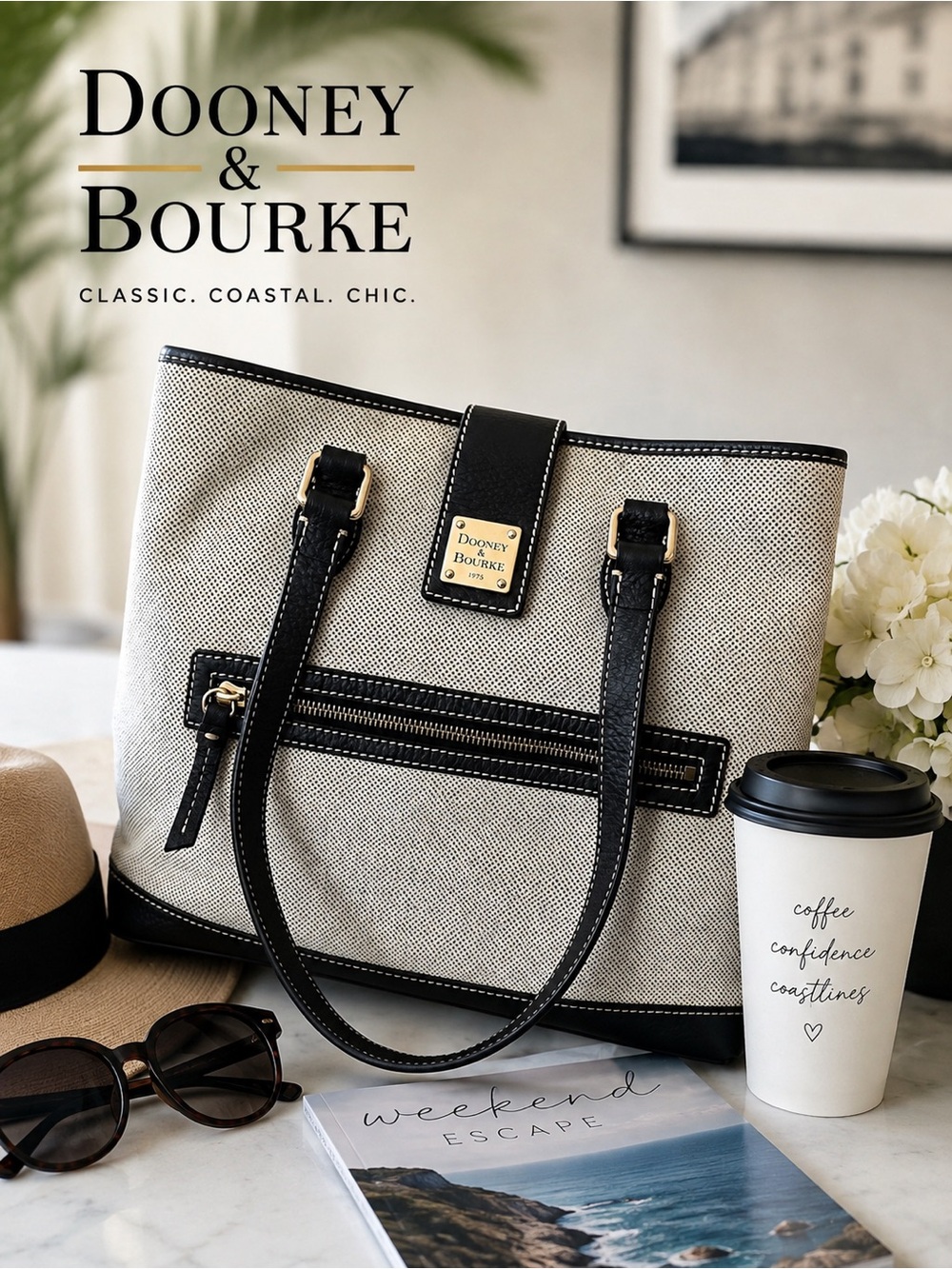 Dooney & Bourke Cabriolet Woven Shopper Tote Black White Leather Trim - Picture 16 of 16